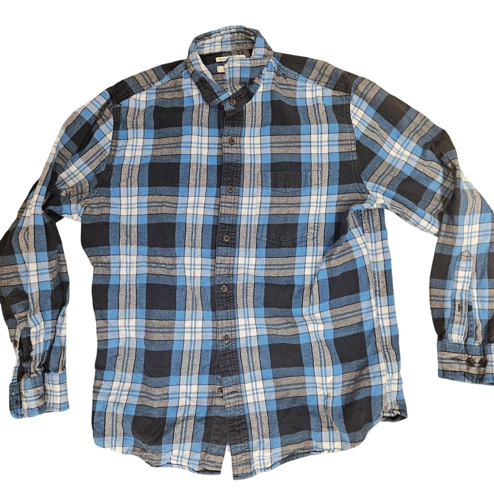 Amazon‎ Essentials Shirt Mens Medium Blue Black Plaid Flannel Button Down Casual
